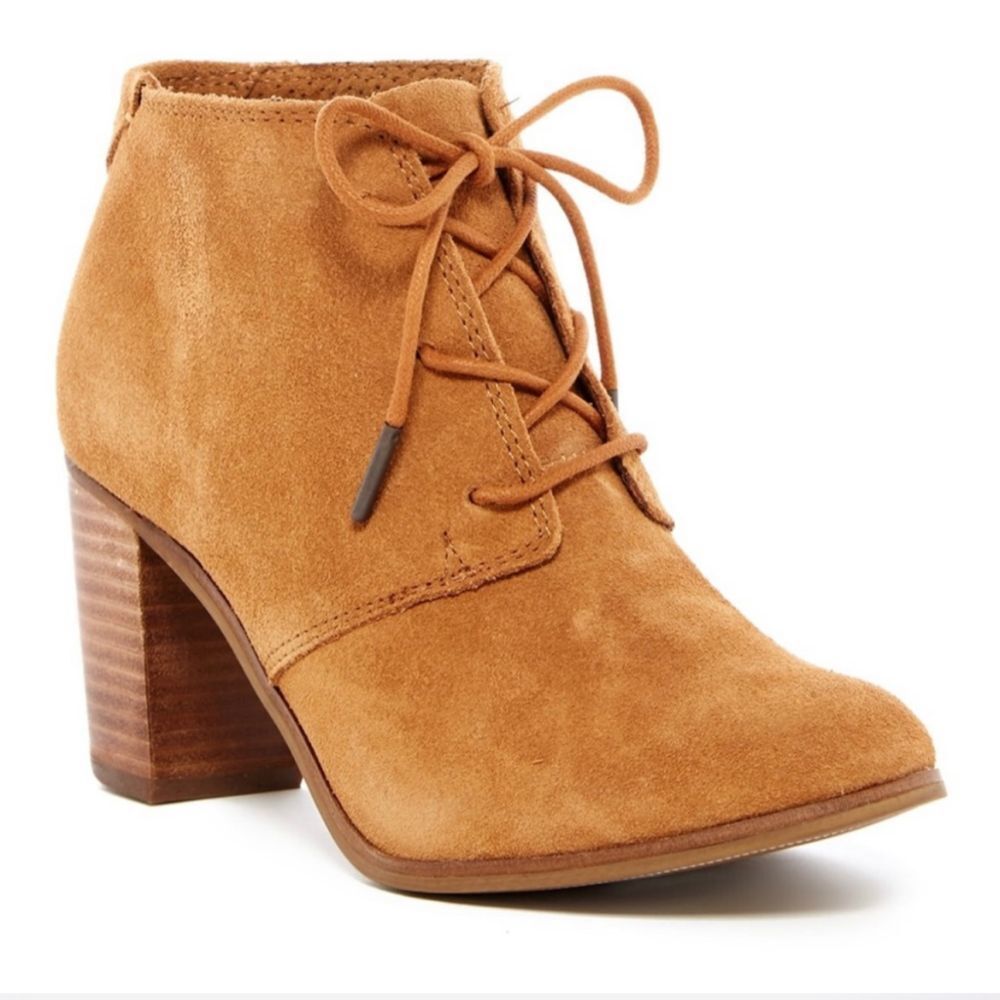 Toms lunata chunky heel lace up booties western Suede boho size 8.5